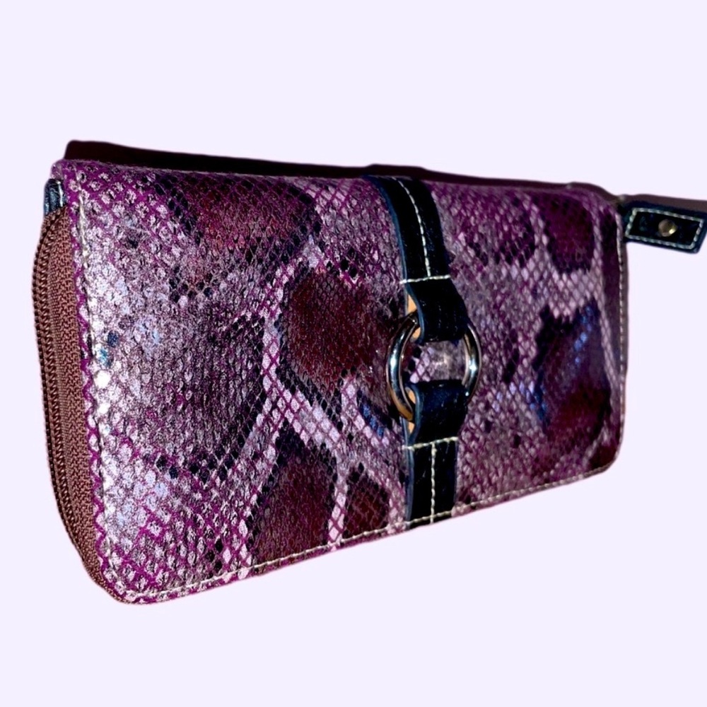 Wrangler 8” Leather Snakeskin Wallet Western Large Capacity O Ring Maroon